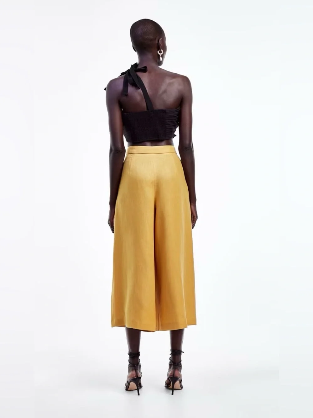 Zara 100% Linen Yellow Pleated Culottes Wide Leg , Small
